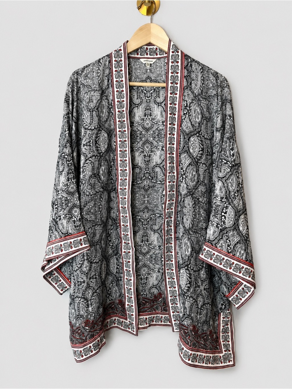 Max Studio Paisley Print Open Front Kimono Cardigan 3/4 Sleeve Boho Layering Top